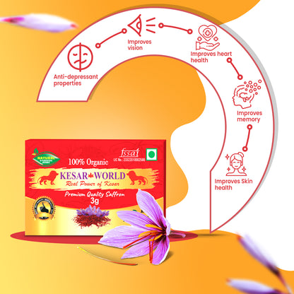 KESAR WORLD Natural and Organic Saffron, 3 Gram